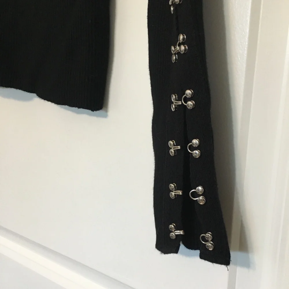ZARA Sweater | Women's Black with Silver Hook and Eye Sleeve detail Size M - Picture 5 of 9